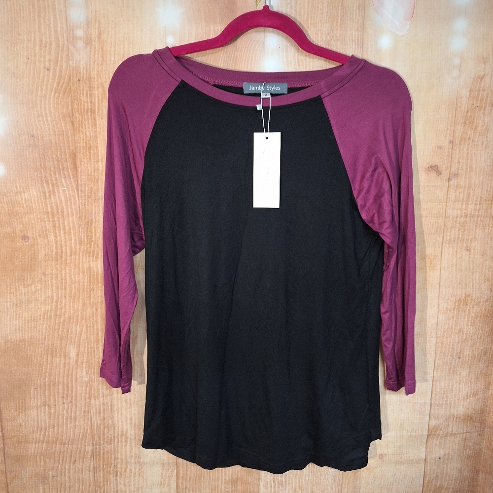 Women's Black and Purple Raglan Top